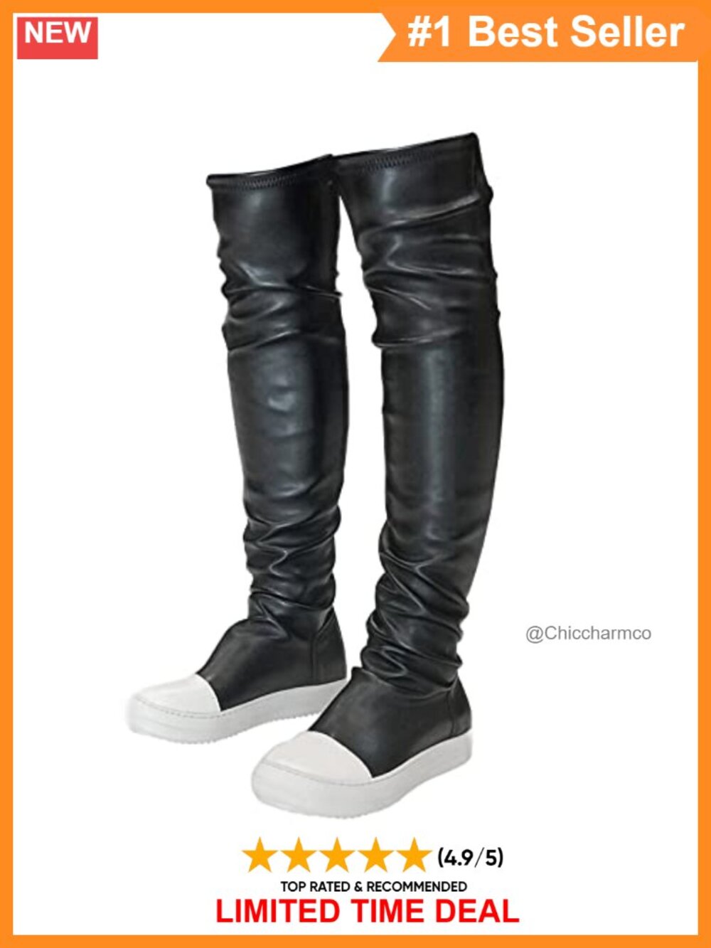 Thigh High Flat Boots Vegan PU Leather Round Toe Over The Knee